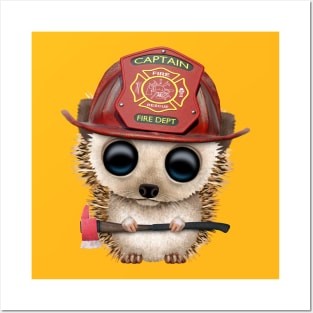 Cute Baby Hedgehog Firefighter Posters and Art